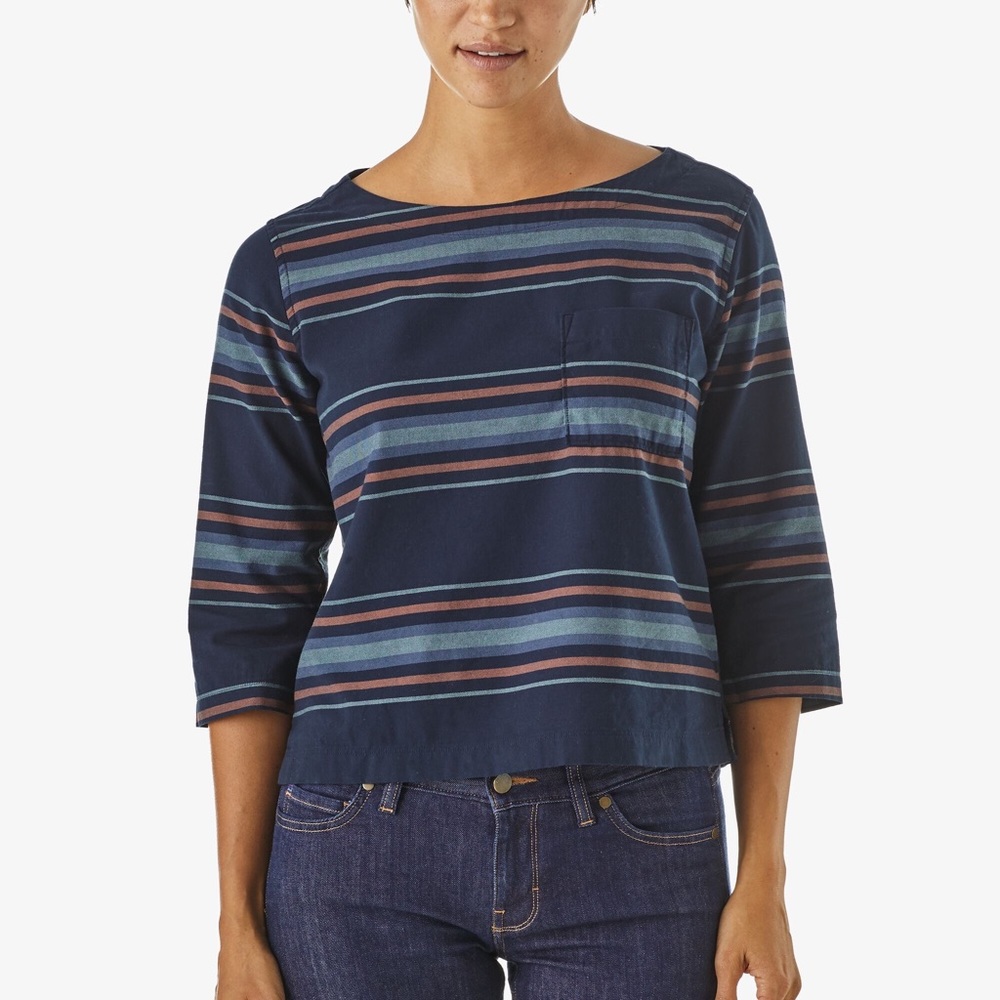 Patagonia Catbells Green Stripe 3/4 Sleeve Shirt Size M
